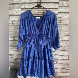 NSR Kenny Satin Jacquard Dress - Blue